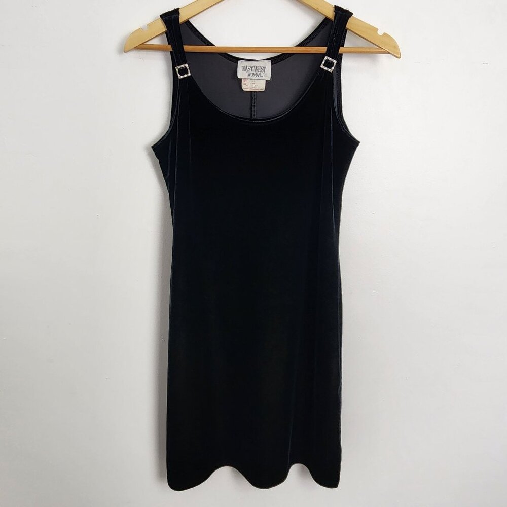 Vintage 90s Black Velvet Mini Dress Minimalist Cocktail Dress Classic Timeless